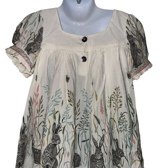 Bunny Rabbit Easter Dress Toddler Girls 3T Bunnies Playing in Grassy Field - Picture 7 of 9